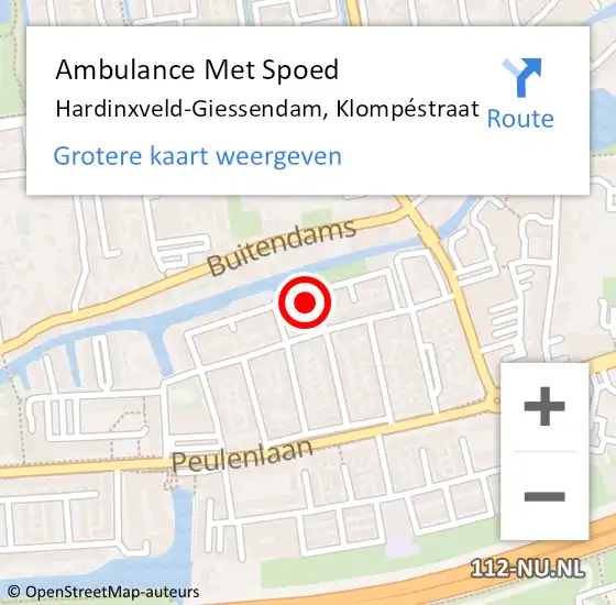 Locatie op kaart van de 112 melding: Ambulance Met Spoed Naar Hardinxveld-Giessendam, Klompéstraat op 7 juli 2024 14:16