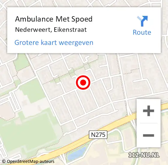 Locatie op kaart van de 112 melding: Ambulance Met Spoed Naar Nederweert, Eikenstraat op 7 juli 2024 14:21