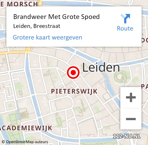 Locatie op kaart van de 112 melding: Brandweer Met Grote Spoed Naar Leiden, Breestraat op 7 juli 2024 14:37