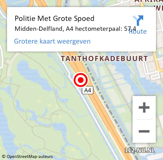 Locatie op kaart van de 112 melding: Politie Met Grote Spoed Naar Midden-Delfland, A4 hectometerpaal: 57,4 op 7 juli 2024 14:55