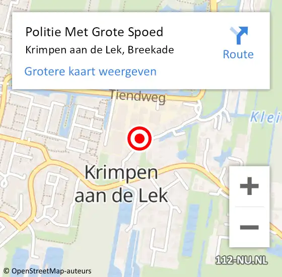 Locatie op kaart van de 112 melding: Politie Met Grote Spoed Naar Krimpen aan de Lek, Breekade op 7 juli 2024 15:03