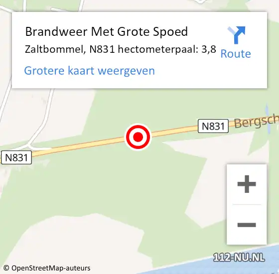 Locatie op kaart van de 112 melding: Brandweer Met Grote Spoed Naar Zaltbommel, N831 hectometerpaal: 3,8 op 7 juli 2024 15:04