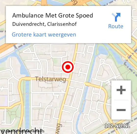 Locatie op kaart van de 112 melding: Ambulance Met Grote Spoed Naar Duivendrecht, Clarissenhof op 7 juli 2024 15:21