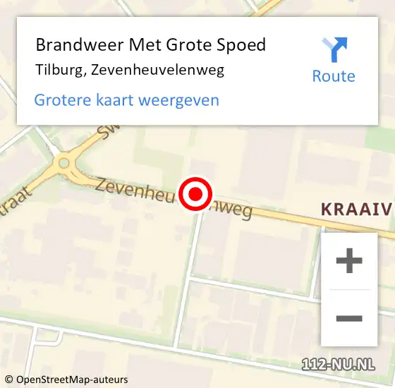 Locatie op kaart van de 112 melding: Brandweer Met Grote Spoed Naar Tilburg, Zevenheuvelenweg op 7 juli 2024 15:27