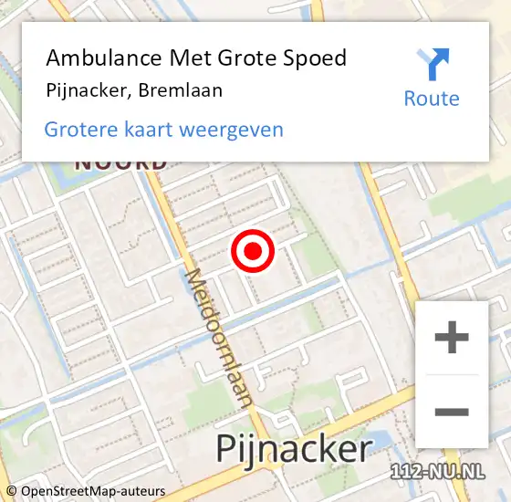 Locatie op kaart van de 112 melding: Ambulance Met Grote Spoed Naar Pijnacker, Bremlaan op 7 juli 2024 15:28