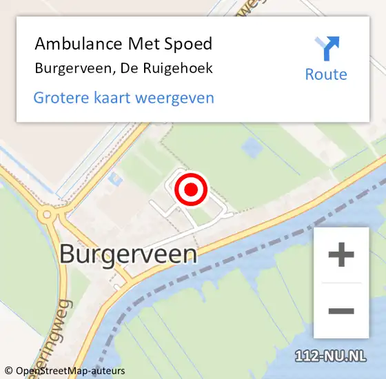 Locatie op kaart van de 112 melding: Ambulance Met Spoed Naar Burgerveen, De Ruigehoek op 7 juli 2024 15:39