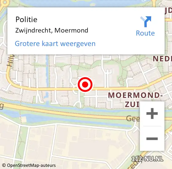 Locatie op kaart van de 112 melding: Politie Zwijndrecht, Moermond op 7 juli 2024 15:46