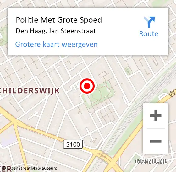 Locatie op kaart van de 112 melding: Politie Met Grote Spoed Naar Den Haag, Jan Steenstraat op 7 juli 2024 16:31