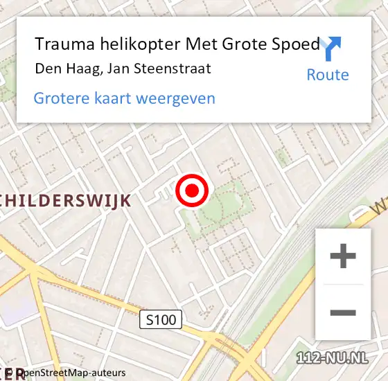 Locatie op kaart van de 112 melding: Trauma helikopter Met Grote Spoed Naar Den Haag, Jan Steenstraat op 7 juli 2024 16:34