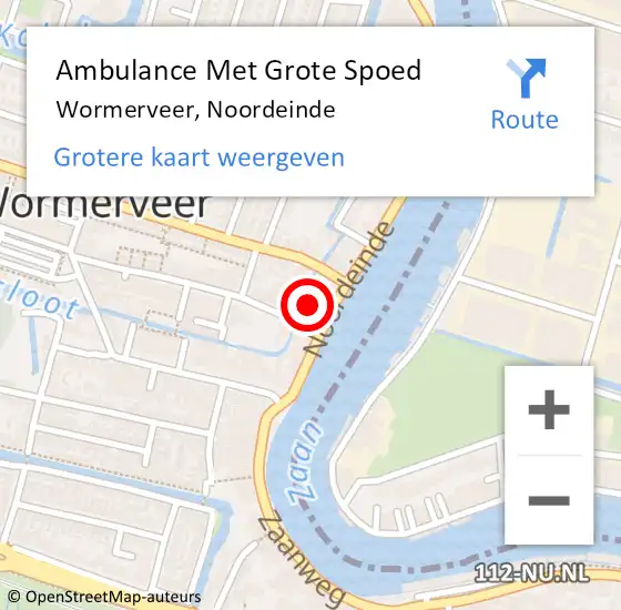 Locatie op kaart van de 112 melding: Ambulance Met Grote Spoed Naar Wormerveer, Noordeinde op 7 juli 2024 16:34