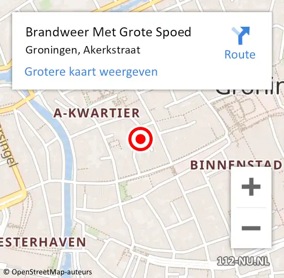 Locatie op kaart van de 112 melding: Brandweer Met Grote Spoed Naar Groningen, Akerkstraat op 7 juli 2024 16:40