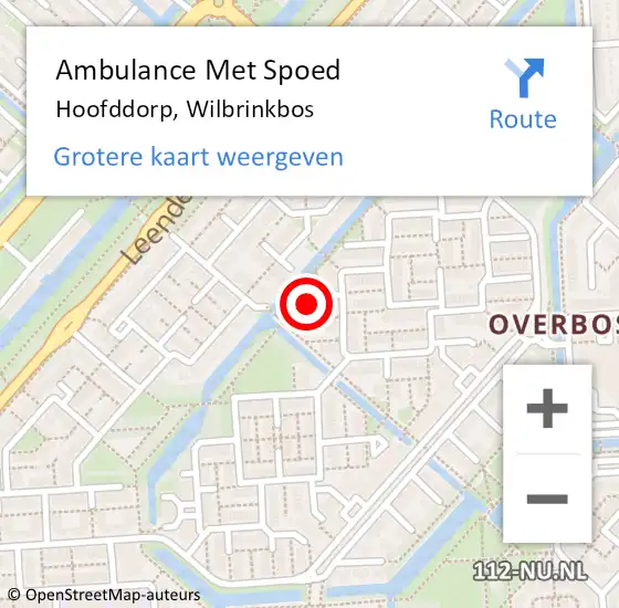 Locatie op kaart van de 112 melding: Ambulance Met Spoed Naar Hoofddorp, Wilbrinkbos op 7 juli 2024 16:40