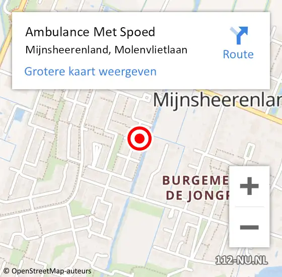 Locatie op kaart van de 112 melding: Ambulance Met Spoed Naar Mijnsheerenland, Molenvlietlaan op 7 juli 2024 16:44