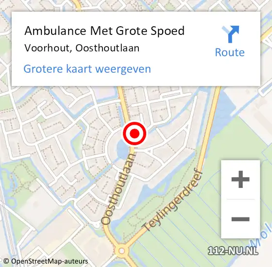 Locatie op kaart van de 112 melding: Ambulance Met Grote Spoed Naar Voorhout, Oosthoutlaan op 7 juli 2024 16:48