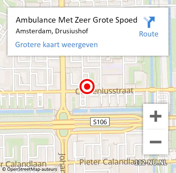 Locatie op kaart van de 112 melding: Ambulance Met Zeer Grote Spoed Naar Amsterdam, Drusiushof op 7 juli 2024 16:50