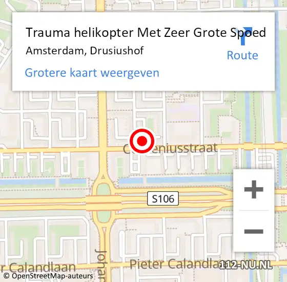 Locatie op kaart van de 112 melding: Trauma helikopter Met Zeer Grote Spoed Naar Amsterdam, Drusiushof op 7 juli 2024 16:53