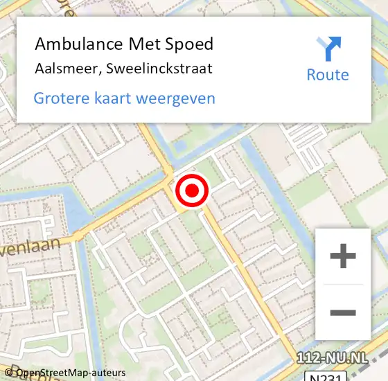 Locatie op kaart van de 112 melding: Ambulance Met Spoed Naar Aalsmeer, Sweelinckstraat op 7 juli 2024 16:56