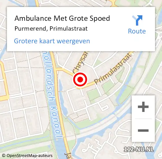 Locatie op kaart van de 112 melding: Ambulance Met Grote Spoed Naar Purmerend, Primulastraat op 7 juli 2024 17:20