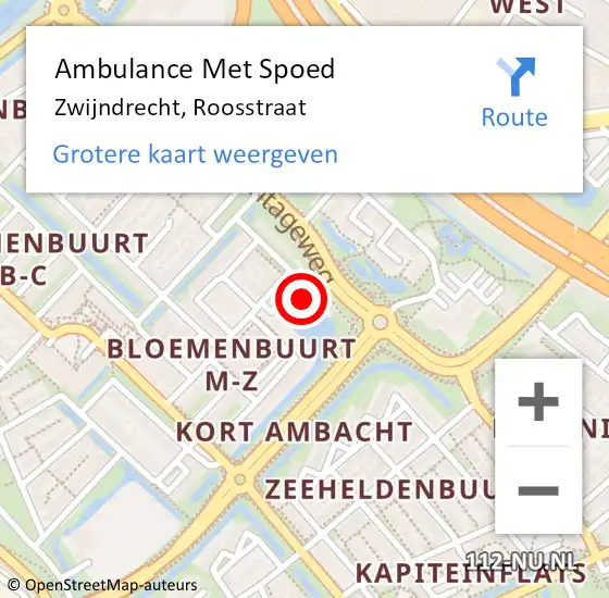 Locatie op kaart van de 112 melding: Ambulance Met Spoed Naar Zwijndrecht, Roosstraat op 7 juli 2024 17:26