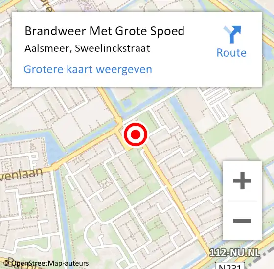 Locatie op kaart van de 112 melding: Brandweer Met Grote Spoed Naar Aalsmeer, Sweelinckstraat op 7 juli 2024 17:29