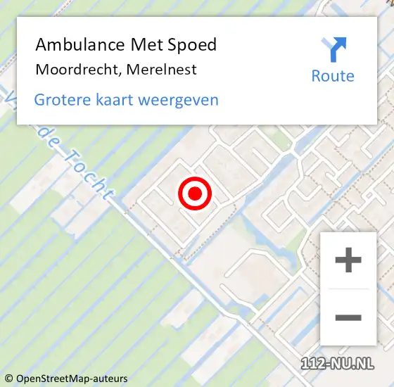 Locatie op kaart van de 112 melding: Ambulance Met Spoed Naar Moordrecht, Merelnest op 7 juli 2024 17:47