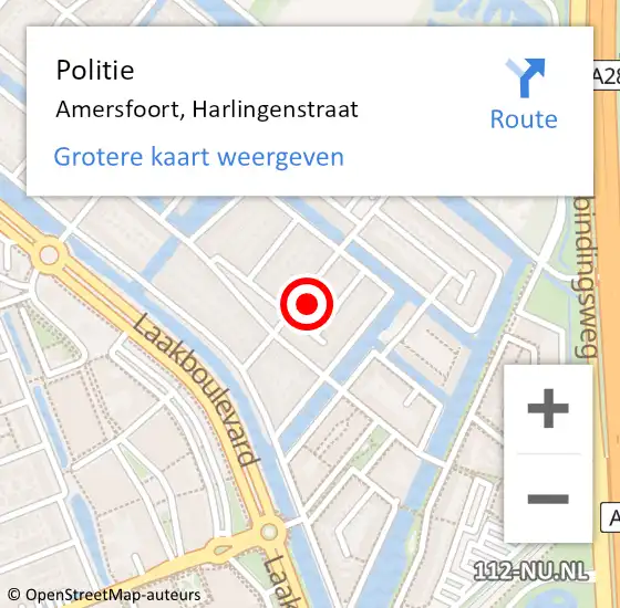 Locatie op kaart van de 112 melding: Politie Amersfoort, Harlingenstraat op 7 juli 2024 18:02