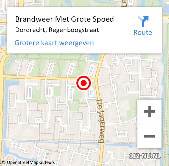 Locatie op kaart van de 112 melding: Brandweer Met Grote Spoed Naar Dordrecht, Regenboogstraat op 7 juli 2024 18:08