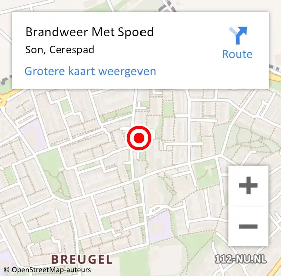 Locatie op kaart van de 112 melding: Brandweer Met Spoed Naar Son, Cerespad op 7 juli 2024 18:19