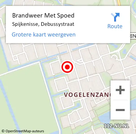 Locatie op kaart van de 112 melding: Brandweer Met Spoed Naar Spijkenisse, Debussystraat op 7 juli 2024 18:40