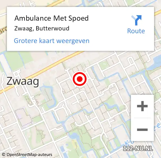 Locatie op kaart van de 112 melding: Ambulance Met Spoed Naar Zwaag, Butterwoud op 7 juli 2024 18:44