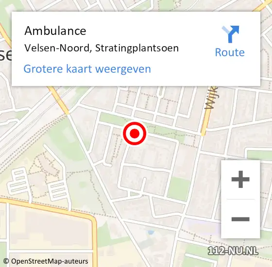 Locatie op kaart van de 112 melding: Ambulance Velsen-Noord, Stratingplantsoen op 7 juli 2024 18:49