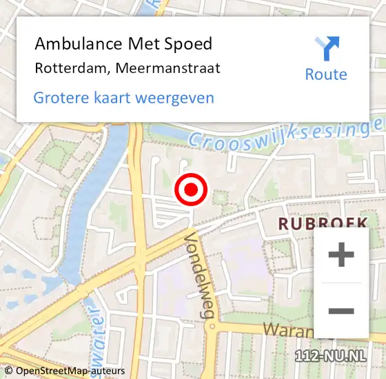 Locatie op kaart van de 112 melding: Ambulance Met Spoed Naar Rotterdam, Meermanstraat op 7 juli 2024 18:55