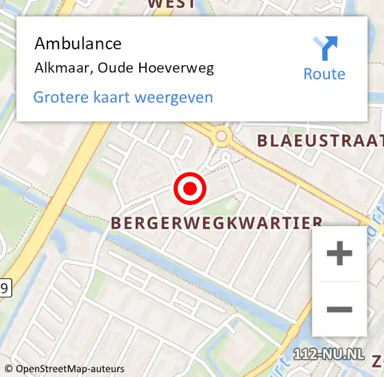 Locatie op kaart van de 112 melding: Ambulance Alkmaar, Oude Hoeverweg op 7 juli 2024 18:56