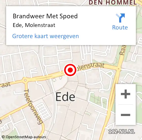 Locatie op kaart van de 112 melding: Brandweer Met Spoed Naar Ede, Molenstraat op 7 juli 2024 19:01