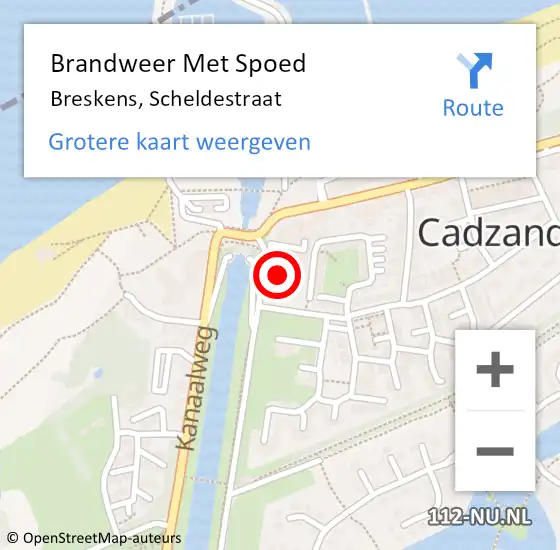 Locatie op kaart van de 112 melding: Brandweer Met Spoed Naar Breskens, Scheldestraat op 7 juli 2024 19:12