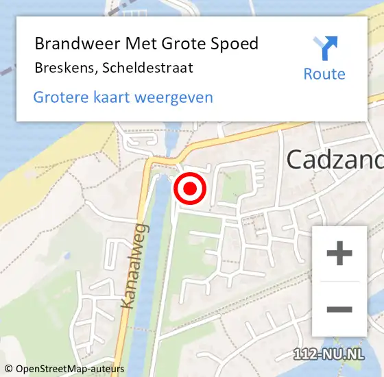 Locatie op kaart van de 112 melding: Brandweer Met Grote Spoed Naar Breskens, Scheldestraat op 7 juli 2024 19:13