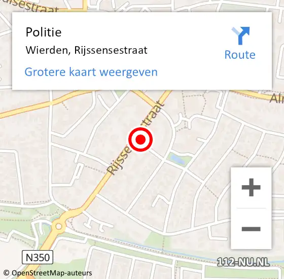 Locatie op kaart van de 112 melding: Politie Wierden, Rijssensestraat op 7 juli 2024 19:16