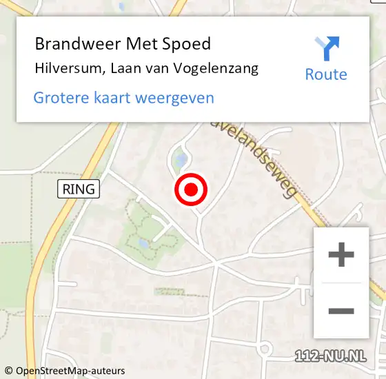 Locatie op kaart van de 112 melding: Brandweer Met Spoed Naar Hilversum, Laan van Vogelenzang op 7 juli 2024 19:18