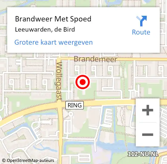 Locatie op kaart van de 112 melding: Brandweer Met Spoed Naar Leeuwarden, de Bird op 7 juli 2024 19:22