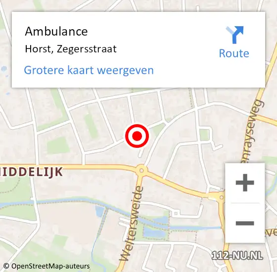 Locatie op kaart van de 112 melding: Ambulance Horst, Zegersstraat op 12 oktober 2014 09:24