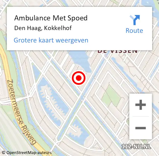 Locatie op kaart van de 112 melding: Ambulance Met Spoed Naar Den Haag, Kokkelhof op 7 juli 2024 19:35