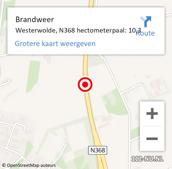 Locatie op kaart van de 112 melding: Brandweer Westerwolde, N368 hectometerpaal: 10,3 op 7 juli 2024 19:46