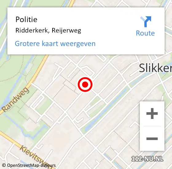 Locatie op kaart van de 112 melding: Politie Ridderkerk, Reijerweg op 7 juli 2024 19:57