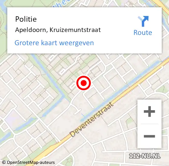 Locatie op kaart van de 112 melding: Politie Apeldoorn, Kruizemuntstraat op 7 juli 2024 20:01