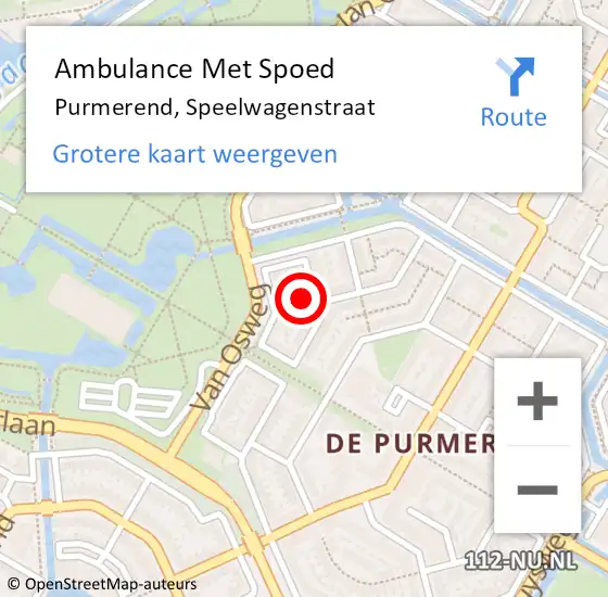 Locatie op kaart van de 112 melding: Ambulance Met Spoed Naar Purmerend, Speelwagenstraat op 7 juli 2024 20:25