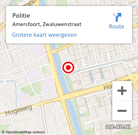 Locatie op kaart van de 112 melding: Politie Amersfoort, Zwaluwenstraat op 7 juli 2024 20:35