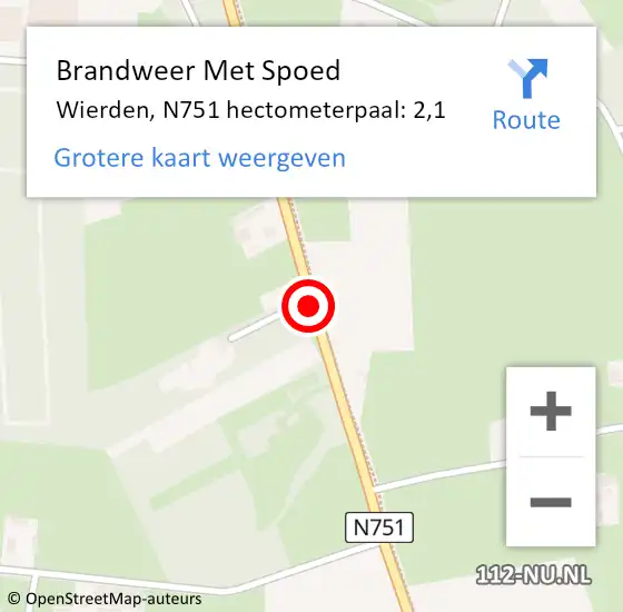 Locatie op kaart van de 112 melding: Brandweer Met Spoed Naar Wierden, N751 hectometerpaal: 2,1 op 7 juli 2024 20:35