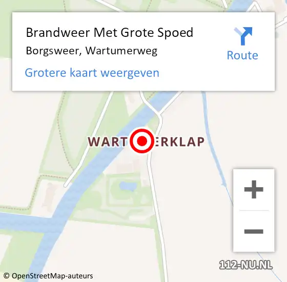 Locatie op kaart van de 112 melding: Brandweer Met Grote Spoed Naar Borgsweer, Wartumerweg op 7 juli 2024 20:49