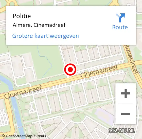 Locatie op kaart van de 112 melding: Politie Almere, Cinemadreef op 7 juli 2024 20:49