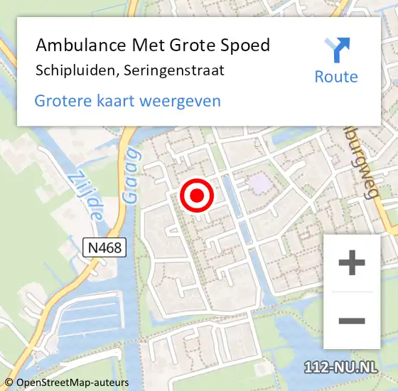 Locatie op kaart van de 112 melding: Ambulance Met Grote Spoed Naar Schipluiden, Seringenstraat op 7 juli 2024 21:02